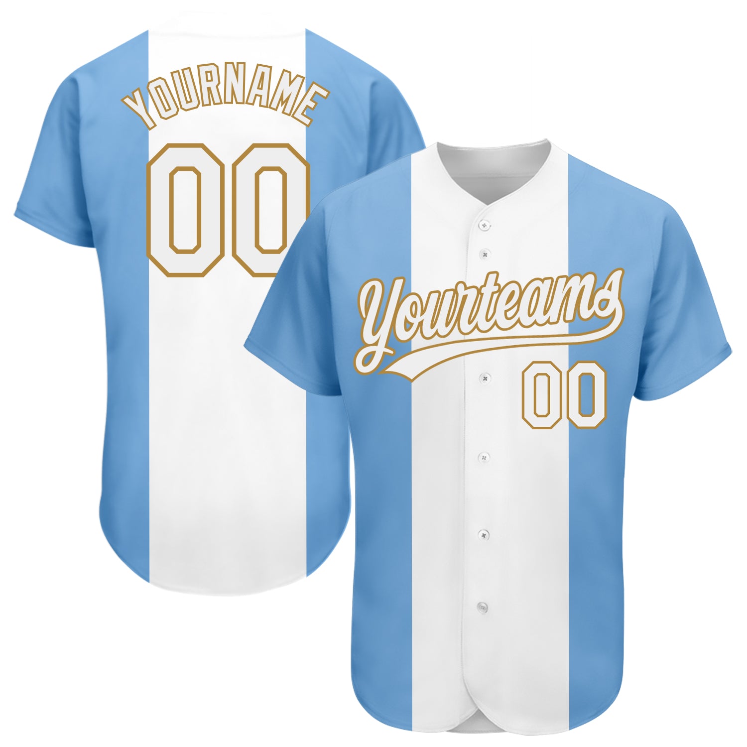 Gold Light Blue-White CUSTOM Baseball Jersey 