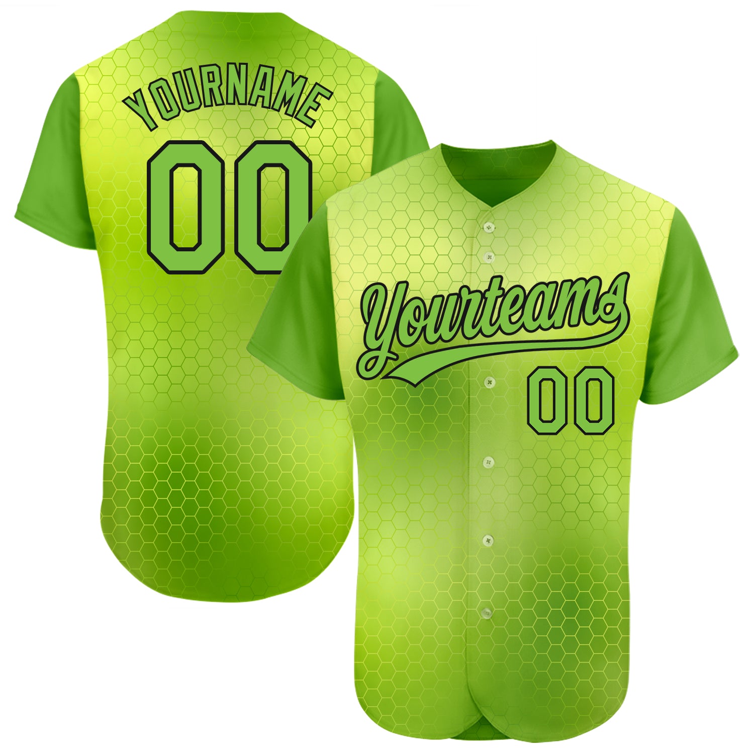 Custom Neon Green Black-White 3D Pattern Design Authentic Baseball