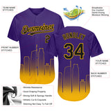 Custom Purple Black-Gold 3D Los Angeles City Edition Fade Fasion Authentic Baseball Jersey