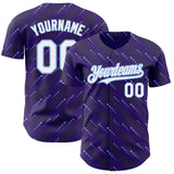 Custom Purple White-Light Blue 3D Pattern Design Slant Lines Authentic Baseball Jersey