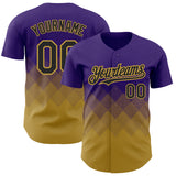 Custom Purple Black-Old Gold 3D Pattern Design Gradient Square Shapes Authentic Baseball Jersey