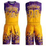 Custom Gold White-Purple Round Neck Sublimation Basketball Suit Jersey