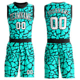 Custom Aqua White-Black Round Neck Sublimation Basketball Suit Jersey