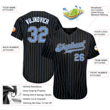 Custom Black Light Blue Pinstripe Light Blue-White Authentic Baseball Jersey