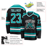 Custom Black Aqua-White Hockey Jersey