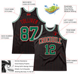 Custom Black Red Pinstripe Kelly Green-Red Authentic Basketball Jersey