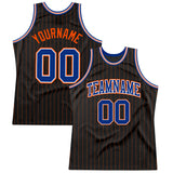 Custom Black Orange Pinstripe Royal-Orange Authentic Basketball Jersey