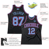 Custom Black Light Blue Pinstripe Light Blue-Pink Authentic Basketball Jersey