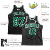 Custom Black White Pinstripe Kelly Green-White Authentic Basketball Jersey