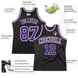 Custom Black White Pinstripe Purple-White Authentic Basketball Jersey