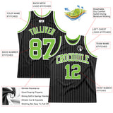 Custom Black White Pinstripe Neon Green-White Authentic Basketball Jersey