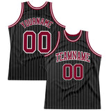 Custom Black White Pinstripe Maroon-White Authentic Basketball Jersey