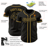 Custom Black Old Gold Pinstripe Black Authentic Baseball Jersey