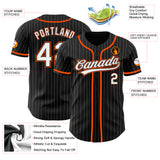 Custom Black White Pinstripe White-Orange Authentic Baseball Jersey