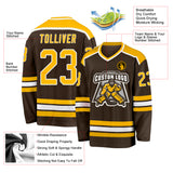 Custom Brown Gold-White Hockey Jersey