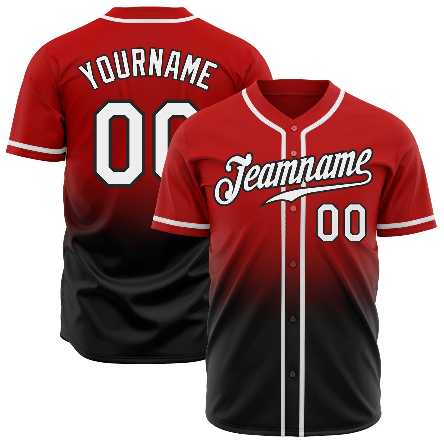 Red and Black 2 button baseball jersey with team name in tackle