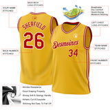 Custom Gold Red-White Authentic Throwback Basketball Jersey