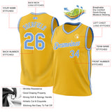 Custom Gold Light Blue-White Authentic Throwback Basketball Jersey