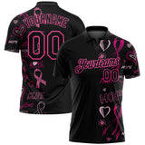 Custom Black Pink 3D Pink Ribbon Breast Cancer Awareness Month Women Health Care Support Performance Golf Polo Shirt