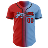 Custom Light Blue Red-Black Authentic Gradient Fashion Baseball Jersey