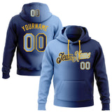 Custom Stitched Navy Light Blue-Gold Gradient Fashion Sports Pullover Sweatshirt Hoodie