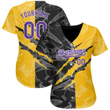 Custom Graffiti Pattern Purple Yellow-Black 3D Scratch Authentic Baseball Jersey