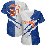 Custom Graffiti Pattern Orange-Royal 3D Scratch Authentic Baseball Jersey