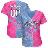 Custom Graffiti Pattern White Pink Light Blue-Black 3D Scratch Authentic Baseball Jersey