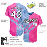 Custom Graffiti Pattern White Pink Light Blue-Black 3D Scratch Authentic Baseball Jersey