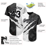 Custom Graffiti Pattern Black-Gray 3D Scratch Authentic Baseball Jersey