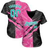 Custom Graffiti Pattern Aqua Black-Pink 3D Scratch Authentic Baseball Jersey