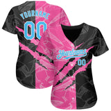 Custom Graffiti Pattern Sky Blue Black-Pink 3D Scratch Authentic Baseball Jersey