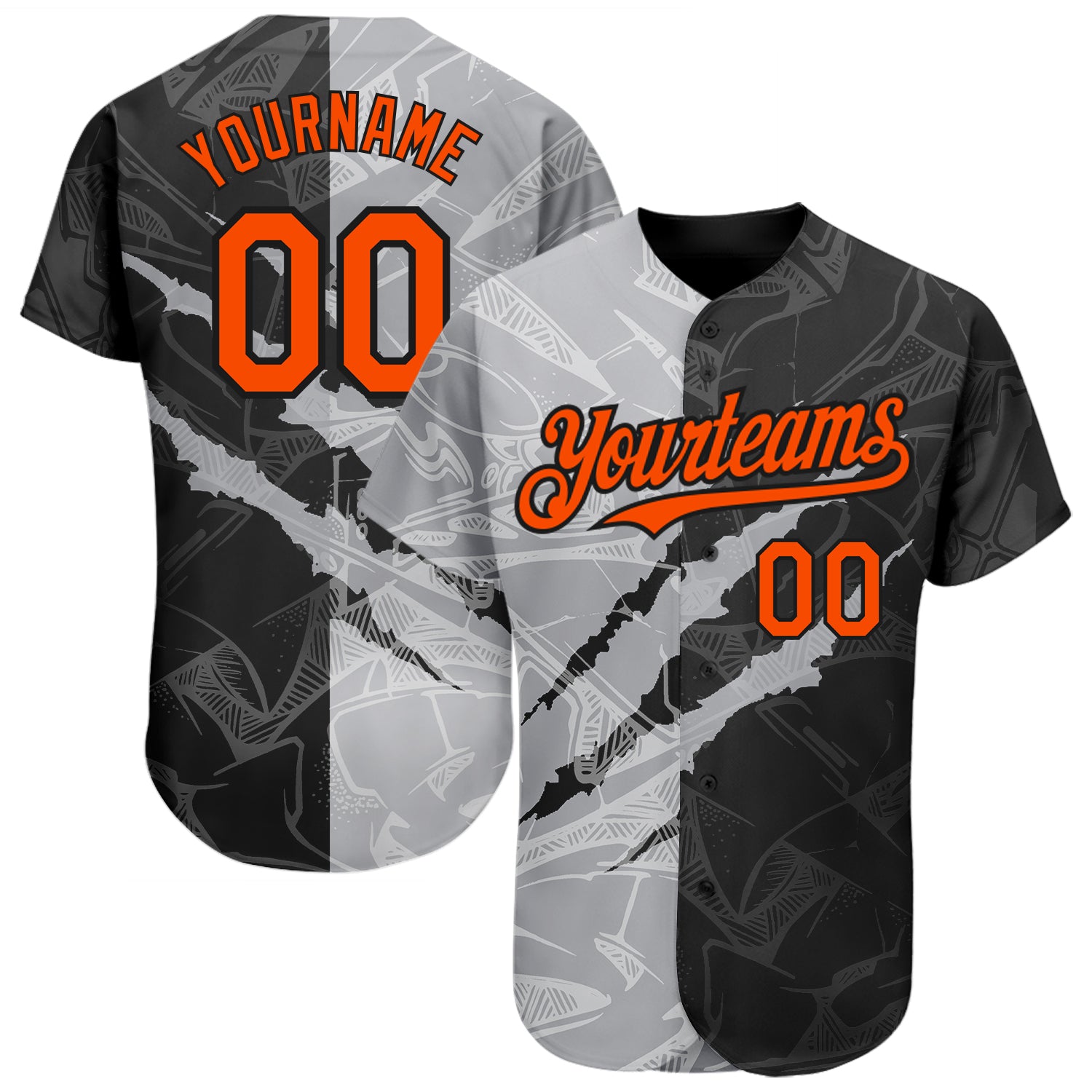 Custom Graffiti Pattern Orange Black-Gray 3D Scratch Authentic Baseball  Jersey Clearance – FanCustom