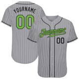 Custom Baseball Jersey Gray Black Pinstripe Neon Green-Black Authentic Men's Size:XL