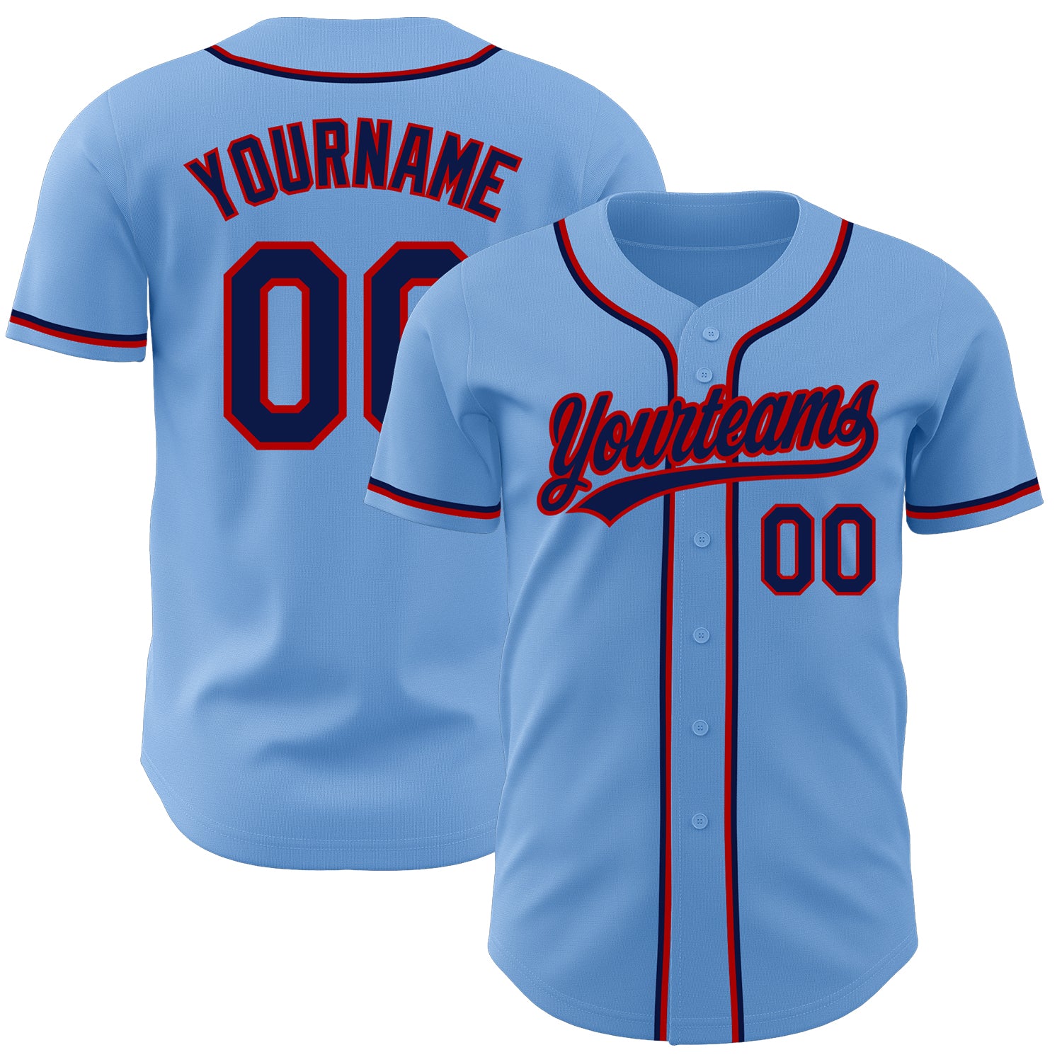 Custom Light Blue Red-Navy Authentic Baseball Jersey Men's Size:M