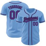 Custom Light Blue Purple-Black Authentic Baseball Jersey Sale