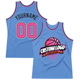 Custom Light Blue Pink-Black Authentic Throwback Basketball Jersey