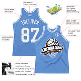 Custom Light Blue White Authentic Throwback Basketball Jersey