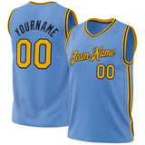 Custom Light Blue Gold-Black Authentic Throwback Basketball Jersey