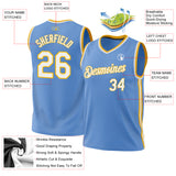 Custom Light Blue White-Gold Authentic Throwback Basketball Jersey