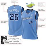 Custom Light Blue Navy-White Authentic Throwback Basketball Jersey