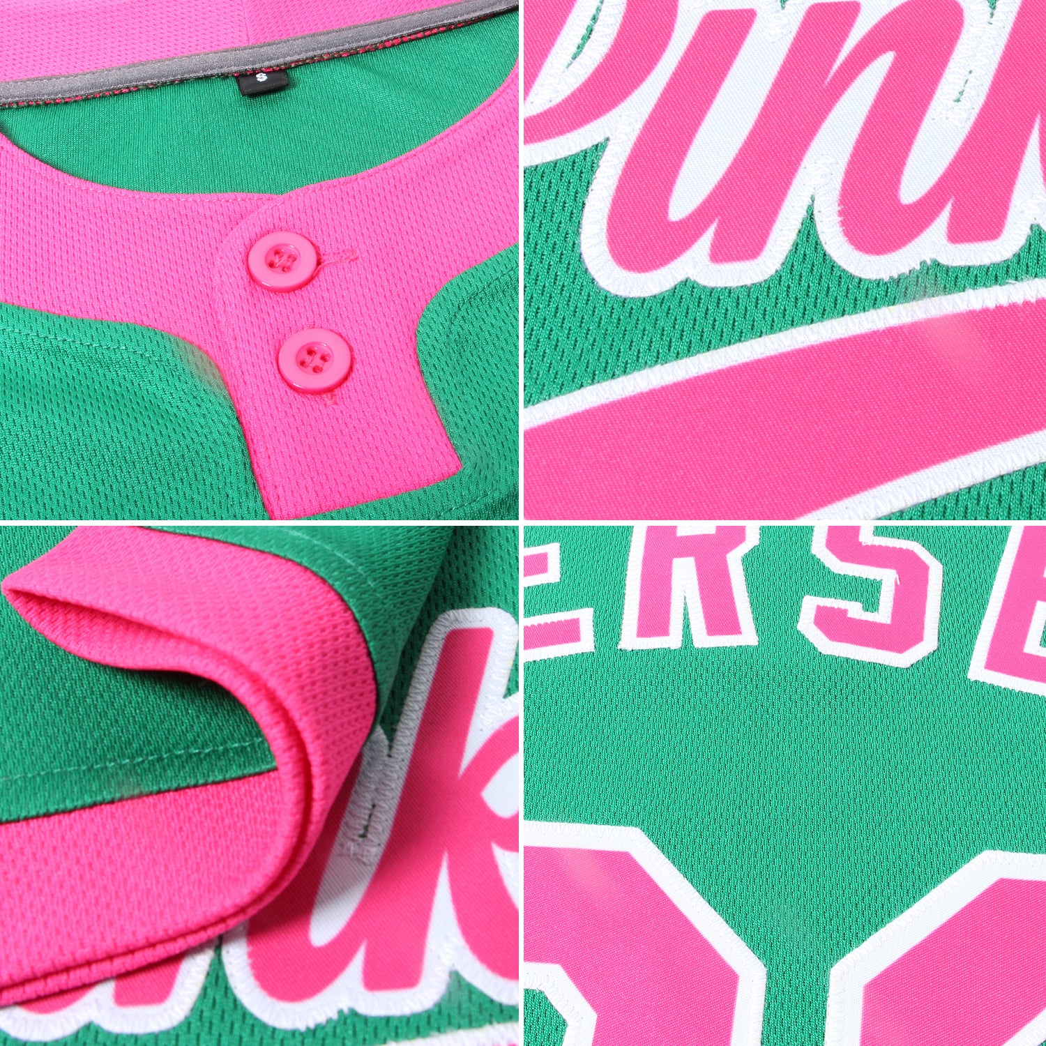 Custom White Pink-Kelly Green Two-Button Unisex Softball Jersey Women's Size:S