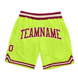 Custom Neon Green Maroon-Cream Authentic Throwback Basketball Shorts