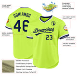 Custom Neon Green Navy-White Authentic Throwback Baseball Jersey