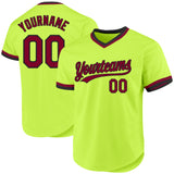 Custom Neon Green Maroon-Black Authentic Throwback Baseball Jersey