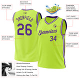 Custom Neon Green Purple-White Authentic Throwback Basketball Jersey