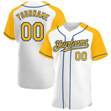 Custom White Gold-Royal Authentic Raglan Sleeves Baseball Jersey