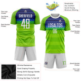 Custom Neon Green White-Royal Sublimation Soccer Uniform Jersey