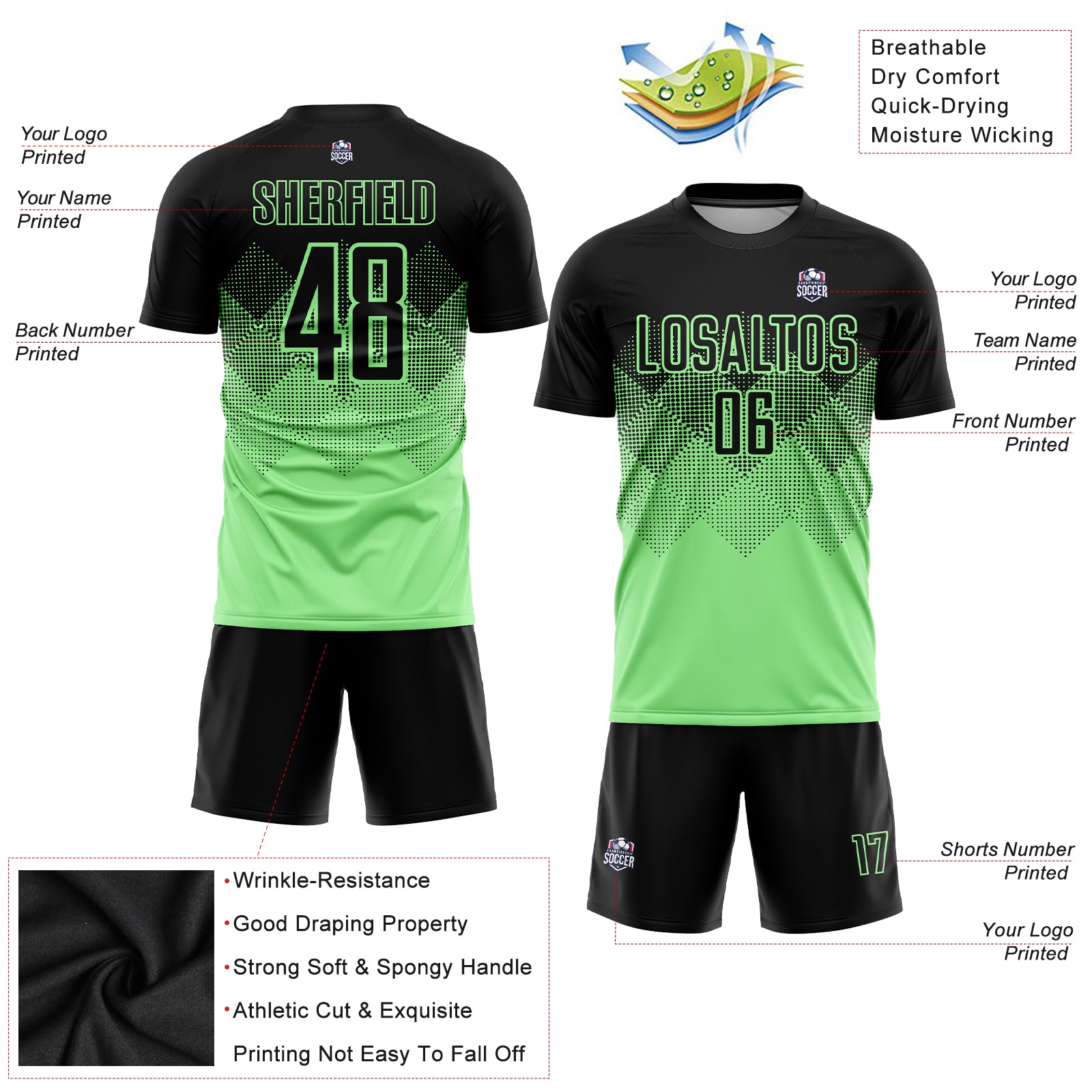 Custom Black Neon Green Sublimation Soccer Uniform Jersey in 2023