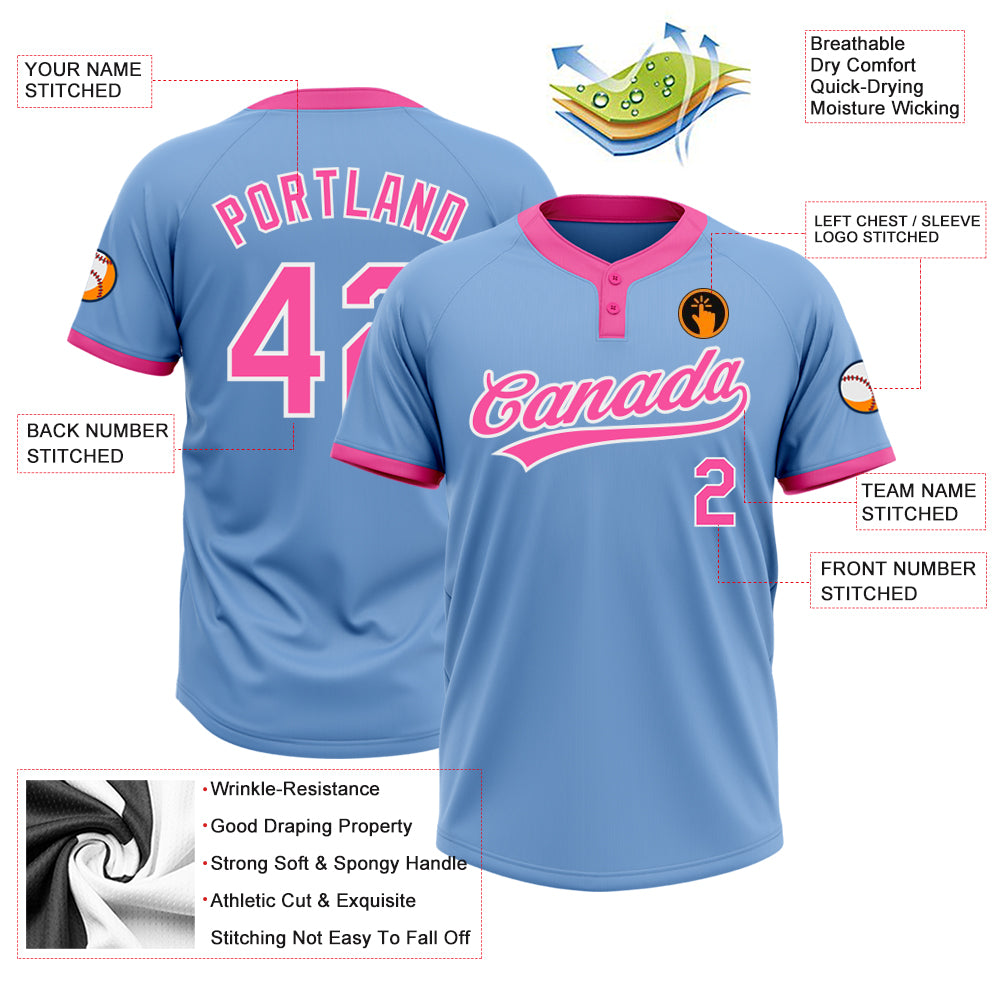 Custom Pink White 3D Pattern Two-Button Unisex Softball Jersey